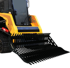 Digga Rock Bucket for Skid Steers and Tractors: rock bucket on a tracked loader, white background